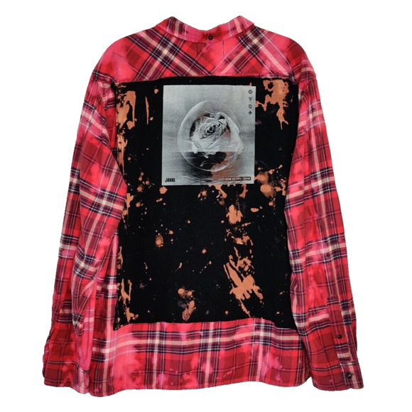 URBNVTG Mens Jakke Patch Flannel Size XL Red Upcycled OOAK 90s Grunge Acid Wash - Picture 8 of 16